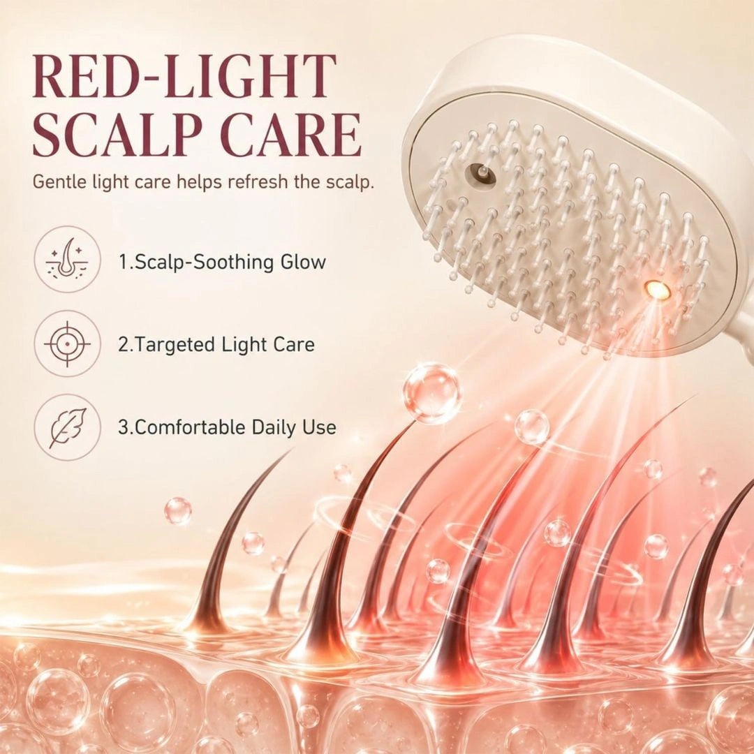 Mist spraying from comb while brushing hair